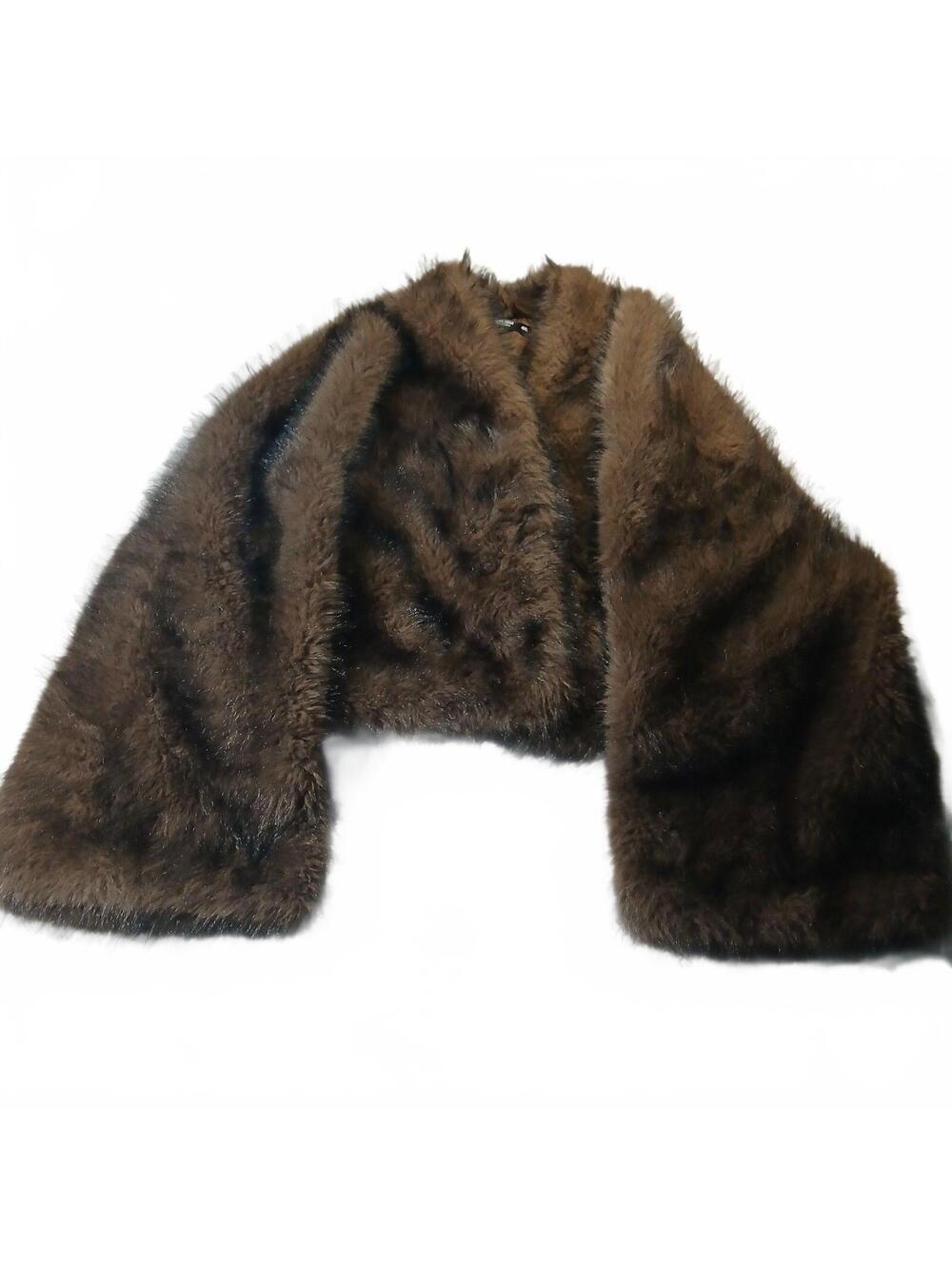 Shein Curve Y2K Faux Fur Jacket Brown Cropped Outerwear Plus Size 4XL